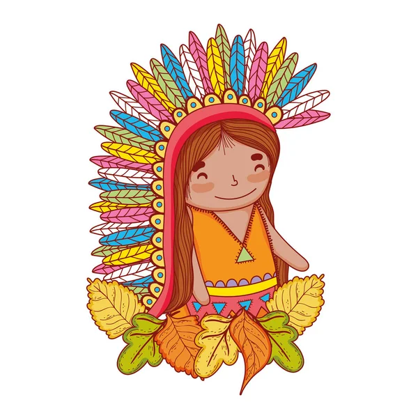 Amerikanische indische Mädchen cartoon — Stockvektor
