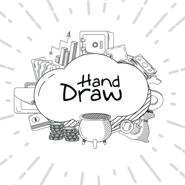 Hand zeichnen Geld und Business-Cartoons — Stockvektor