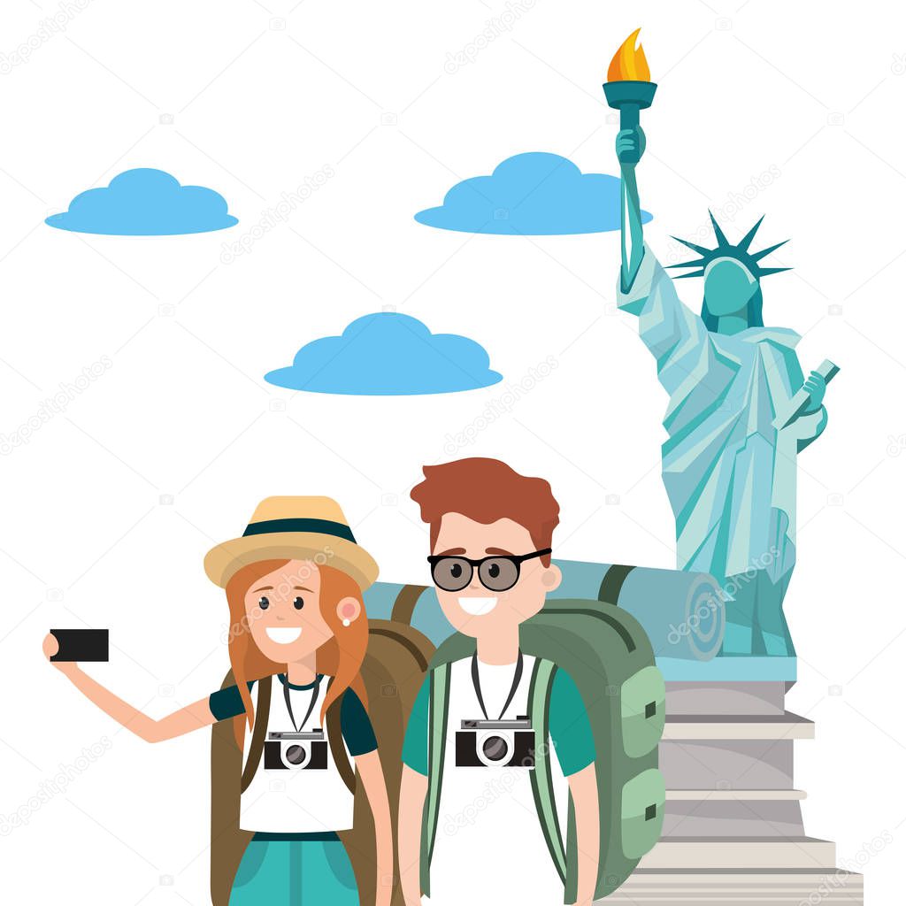 Tourist couple cartoons