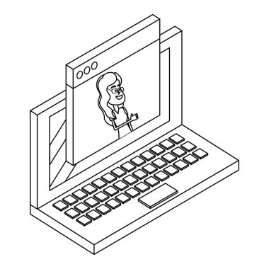 Dizüstü ekran izometrik kavramı siyah beyaz kadın