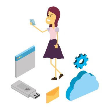 Kadın ve teknoloji izometrik