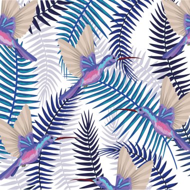 Egzotik kuş ve tropikal yaprak arka plan