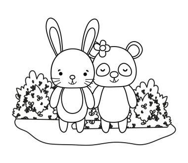 tavşan ve panda arkadaşlar hayvanlar ve çalılar anahat