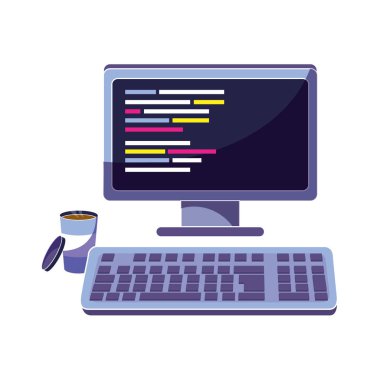 bilgisayar programlama kodu ve sıcak kahve ile