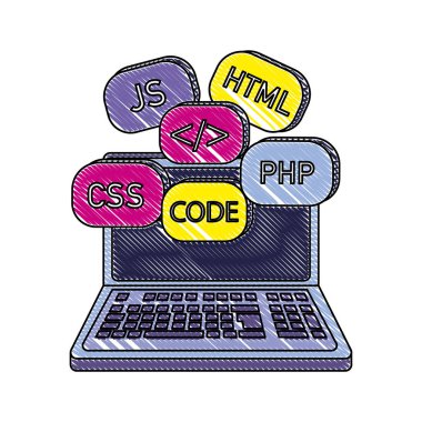 grated laptop with data code system program clipart