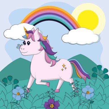 Güzel ve sihirli unicorn çizgi film