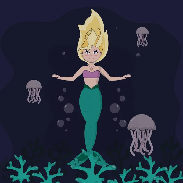 Schöne und magische Meerjungfrau-Karikatur — Stockvektor