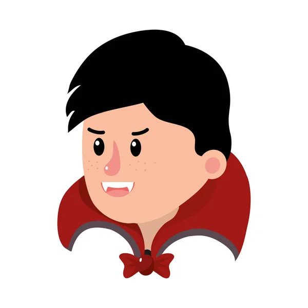 Happy boy head with vampire costume — Stock Vector