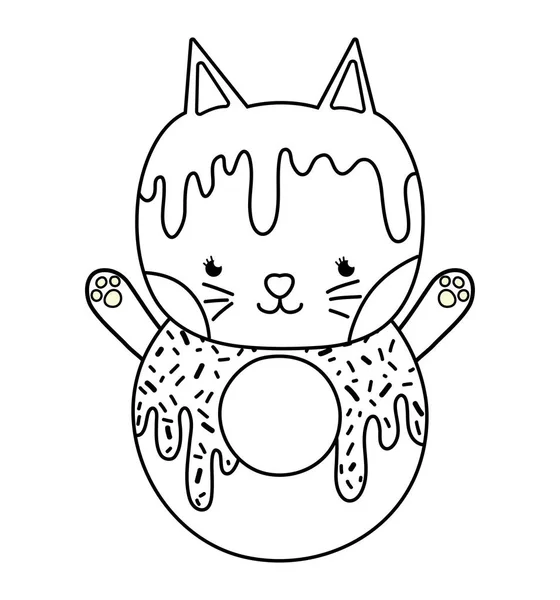 Outline kawaii cute cat donut food — Stock Vector