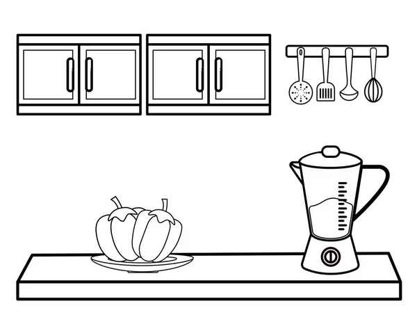厨房与搅拌机和蔬菜设计 — 图库矢量图片