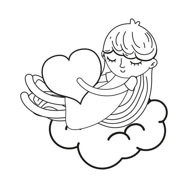 Szerkezeti alvó lány szíve és bolyhos felhő — Stock Vector