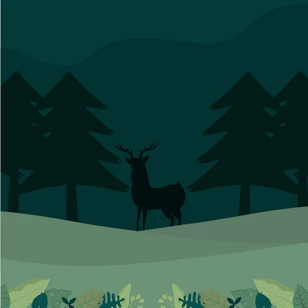 Deer silhouette in forest — Stock Vector