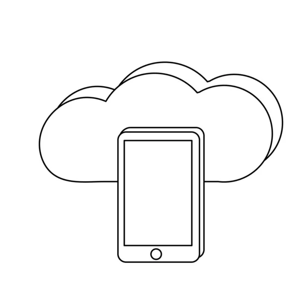 Outline smartphone technology and data cloud server — Stock Vector