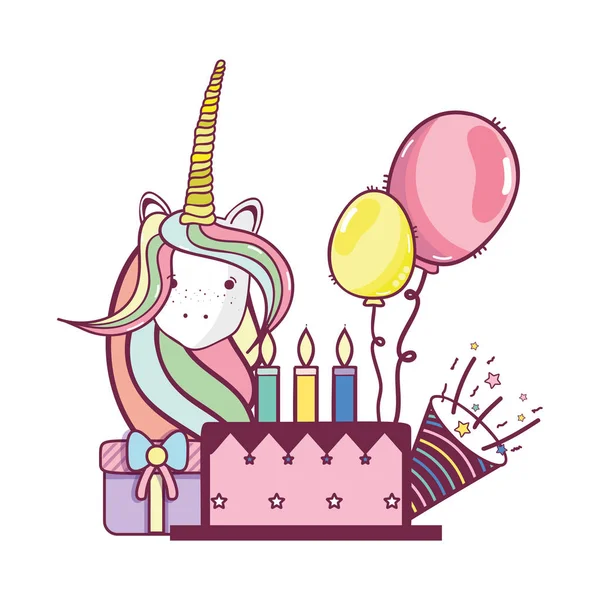 Selamat ulang tahun unicorn kartun - Stok Vektor