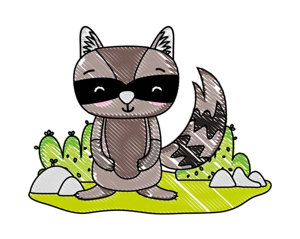Râpé heureux raton laveur animal sauvage dans le paysage — Image vectorielle