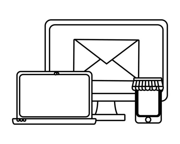 Bureau d'affaires et marketing en noir et blanc — Image vectorielle