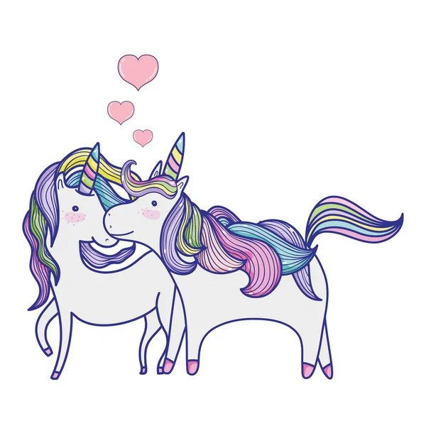 Belleza unicornio pareja juntos animales — Vector de stock