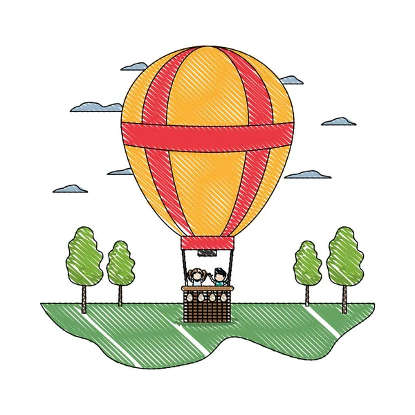 Doodle aire globo lindo entretenimiento con niños — Vector de stock