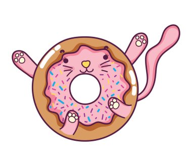 Kawaii güzel kedi donut yemek