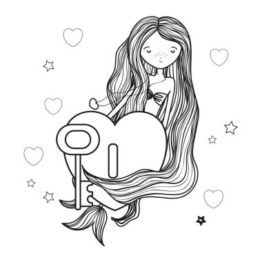 Anahat siren kadın ve kalp asma kilit ile anahtar