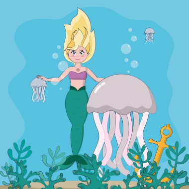 Güzel ve sihirli deniz kızı çizgi film
