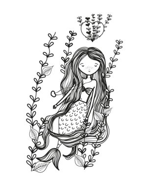 Anahat siren kadın kalp ve dalları bitkiler ile