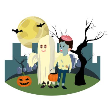 Çocuk komik kostüm ve dolunay ile