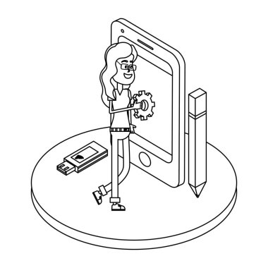 Gençler ve teknik destek siyah ve beyaz