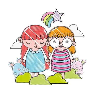 sevimli fare ve yıldız gökkuşağı ile rendelenmiş kızlar