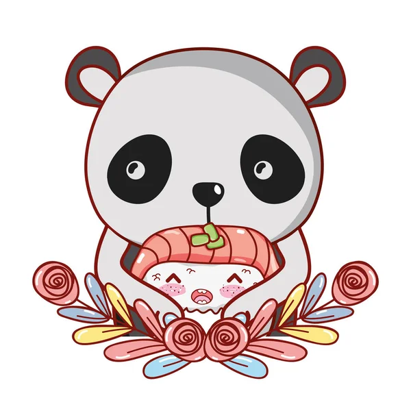 Panda mit Sushi-Kawaii — Stockvektor