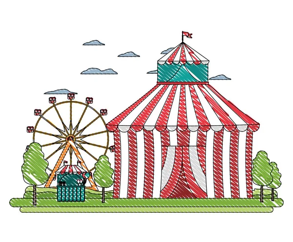 Doodle vicces cirkuszi karnevál bolt és játékok — Stock Vector