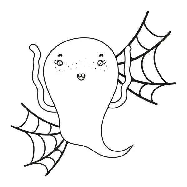 轮廓有趣的鬼字符与蜘蛛网风格 — 图库矢量图片