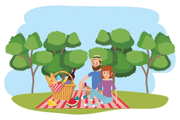 Paar und Picknick-Cartoons — Stockvektor