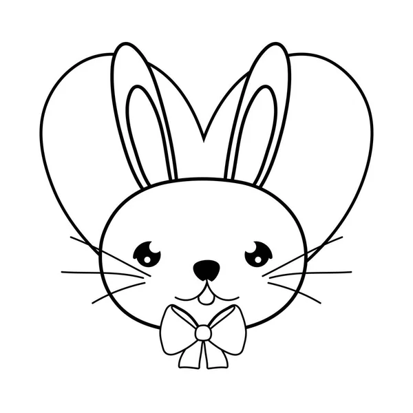 Линия мужской голова кролика с галстуком лук и сердце — стоковый вектор