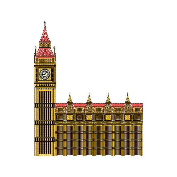 Doodle London clock tower architecture design — стоковый вектор