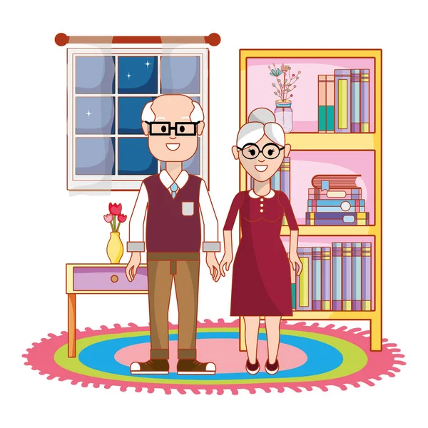 Stará žena a starší muž uvnitř Bytový design — Stockový vektor