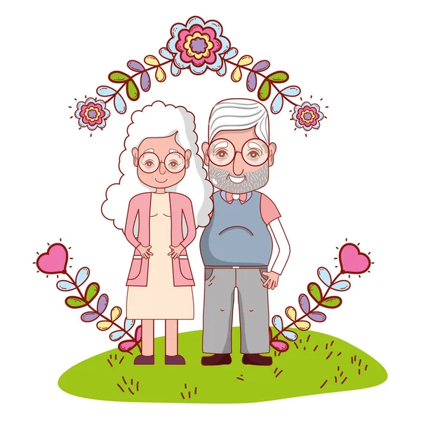 Lindo abuelos pareja dibujos animados — Vector de stock