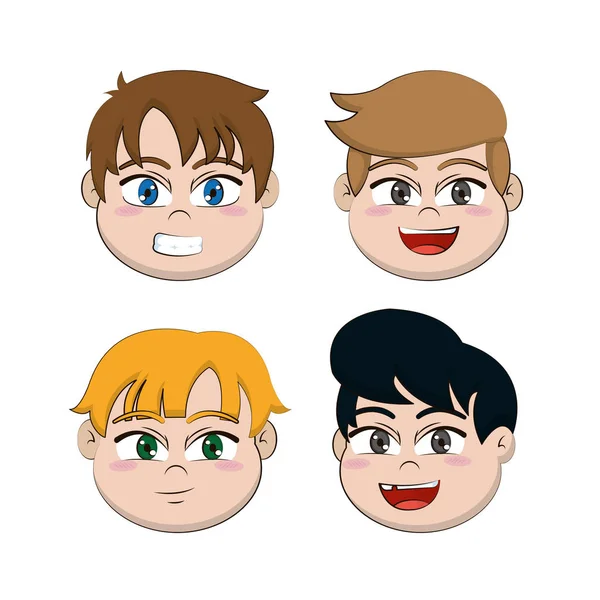 Cute boy faces cartoons — Stock Vector