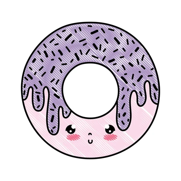 Doodle kawaii schattig zoete donut snack — Stockvector