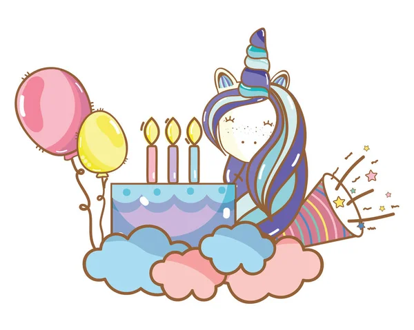 Feliz cumpleaños unicornio dibujos animados — Vector de stock