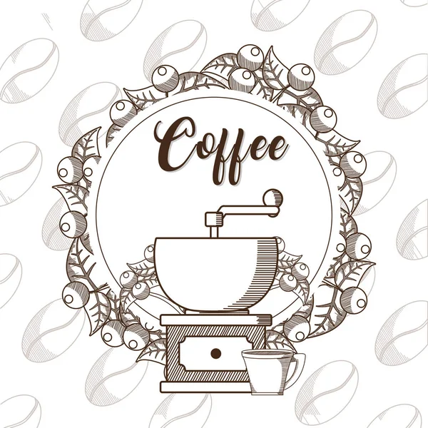 Molinillo de café con taza — Vector de stock