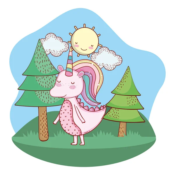 Unicorn buitenshuis cartoon — Stockvector