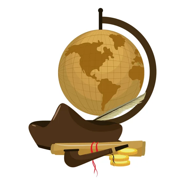 Παγκόσμιος Χάρτης με καπέλο και το Χρυσό κέρματα — Διανυσματικό Αρχείο