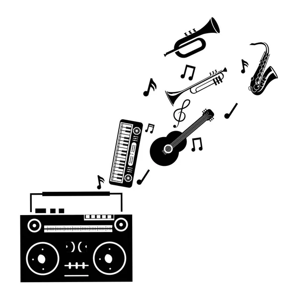 Boom box and music instrument — Stock Vector