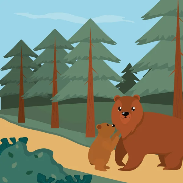 Niedlicher Bär im Wald — Stockvektor