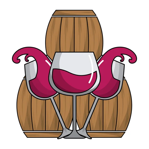 Tasses à vin et barils design — Image vectorielle