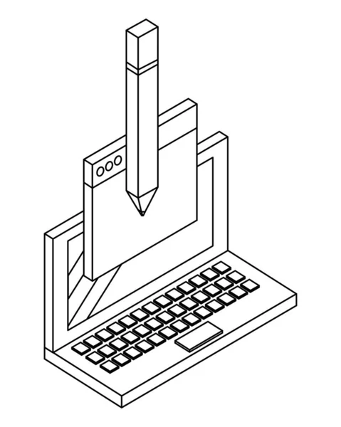 Ordinateur portable et éléments technologiques noir et blanc — Image vectorielle