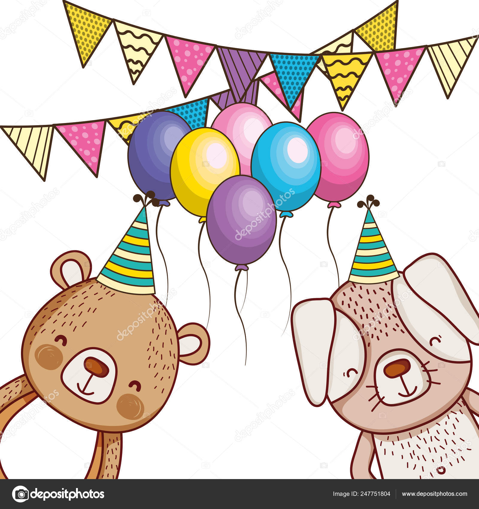 Image vectorielle Joyeux anniversaire animaux mignons par ©stockgiu -  247751804, image size:1600x1700