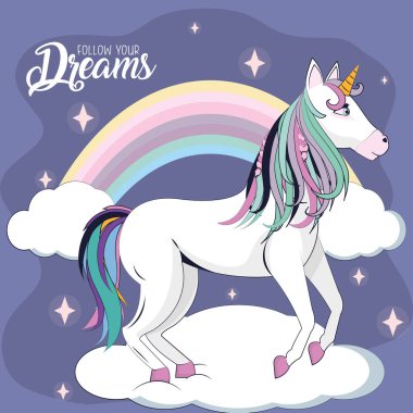 Güzel ve sihirli unicorn çizgi film