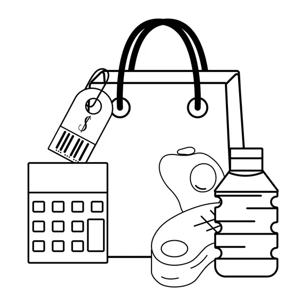 Bolsa de compra de comestibles blanco y negro — Vector de stock